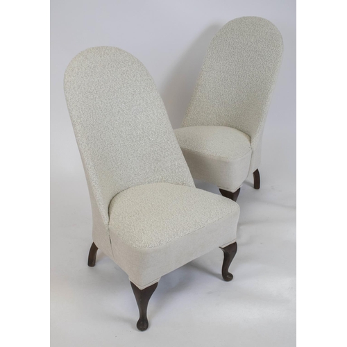 345 - SLIPPER CHAIRS, 89cm H x 50cm W, a pair, boucle wool and chenille upholstered. (2)