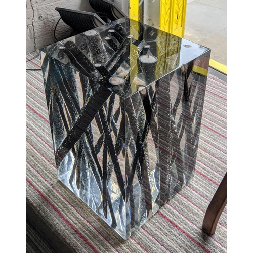 359 - TIMOTHY OULTON SPUR ACRYLIC BLOCK SIDE TABLE, 30cm x 30cm x 56cm.