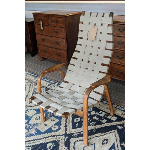 366 - ATTRIBUTED TO SWEDESE LAMINO CHAIR BY YINGUE EKSTROM, vintage mid 20th century, with later webbing f... 