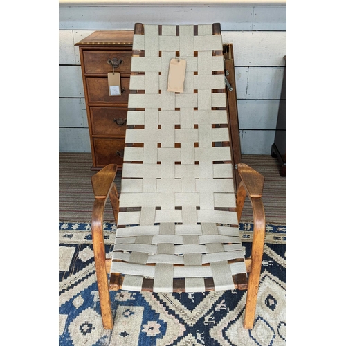 366 - ATTRIBUTED TO SWEDESE LAMINO CHAIR BY YINGUE EKSTROM, vintage mid 20th century, with later webbing f... 