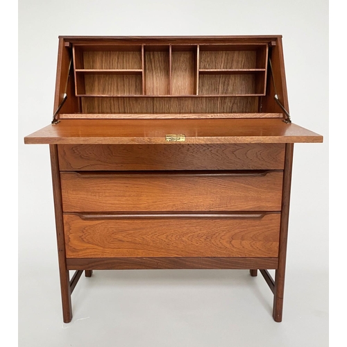 371 - BUREAU, 1960's teak with locking slope above three long drawers, 81cm x 104cm H x 40cm.