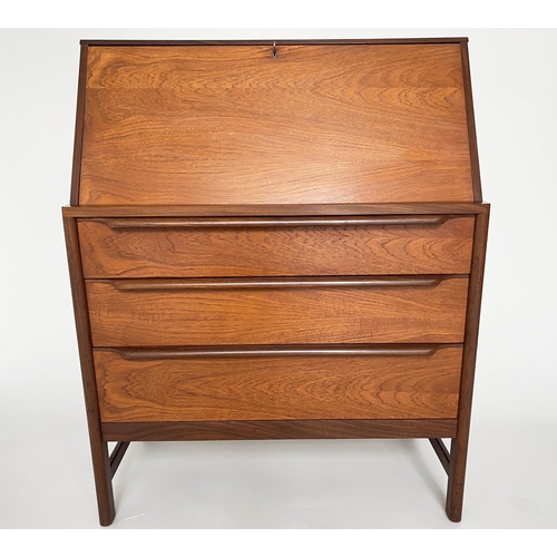 371 - BUREAU, 1960's teak with locking slope above three long drawers, 81cm x 104cm H x 40cm.