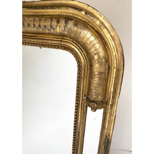 350A - OVERMANTEL, 19th century French, giltwood with arched beaded frame and marginal plates, 82cm W x 110... 