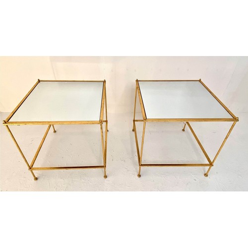 533 - MAISON BAGUES STYLE SIDE TABLES, a pair, 46cmx 46cm x 46cm, square form, inset mirrored glass to top... 