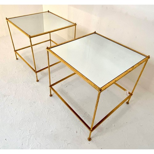 533 - MAISON BAGUES STYLE SIDE TABLES, a pair, 46cmx 46cm x 46cm, square form, inset mirrored glass to top... 
