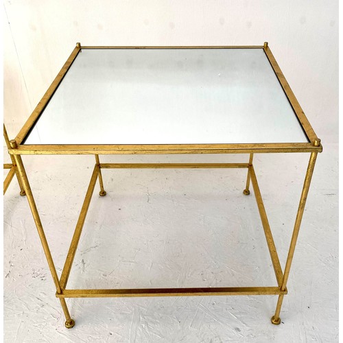 533 - MAISON BAGUES STYLE SIDE TABLES, a pair, 46cmx 46cm x 46cm, square form, inset mirrored glass to top... 