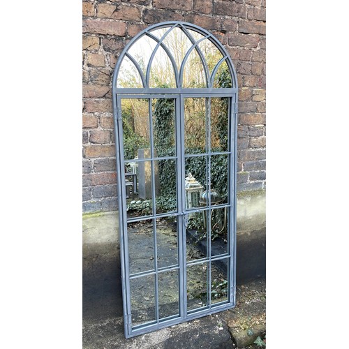 535 - ARCHITECTURAL GARDEN WALL MIRROR, gated design, 180cm x 75cm.