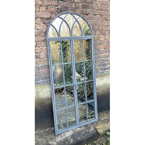 535 - ARCHITECTURAL GARDEN WALL MIRROR, gated design, 180cm x 75cm.