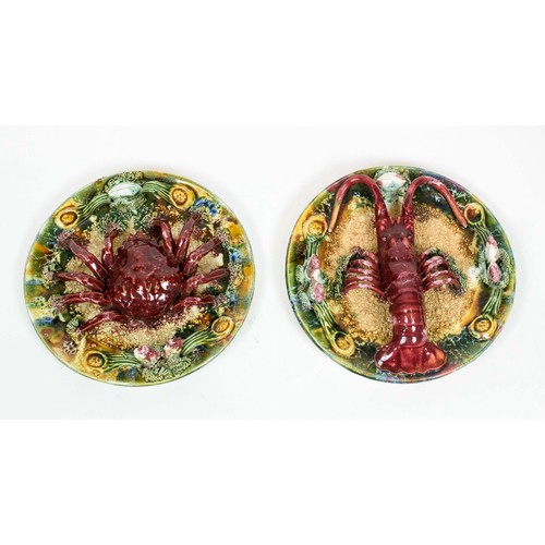 46 - MAJOLICA 'Palissy' style 'crab' and 'lobster' plates, possibly Jose Francisco de Sousa 25.5cm.