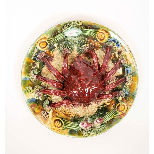 46 - MAJOLICA 'Palissy' style 'crab' and 'lobster' plates, possibly Jose Francisco de Sousa 25.5cm.