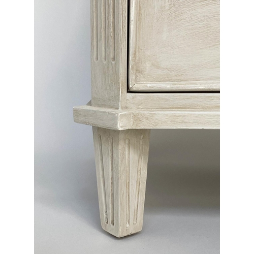 110 - GUSTAVIAN STYLE COMMODE, traditionally grey painted, silvered handles and three long drawers, 84cm W... 