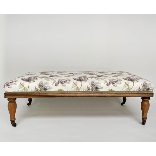 111 - WINDOW SEAT, Country House style rectangular floral print upholstered with turned supports, 128cm x ... 