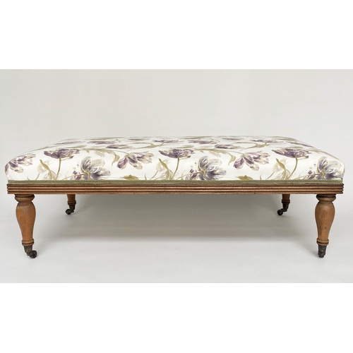 111 - WINDOW SEAT, Country House style rectangular floral print upholstered with turned supports, 128cm x ... 