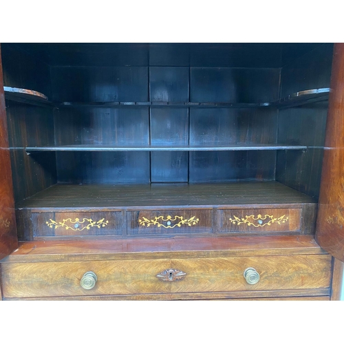 112 - SIDE CABINET, 19th century French flame mahogany with two curved and shaped doors above five drawers... 