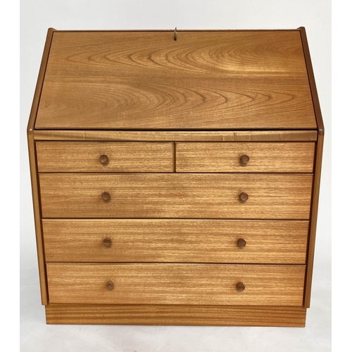 352 - NATHAN TEAK BUREAU, 1970s teak, with fall front fitted interior, writing surface and four long drawe... 