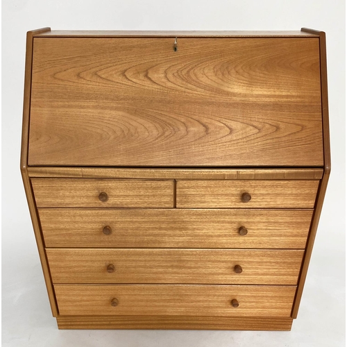 352 - NATHAN TEAK BUREAU, 1970s teak, with fall front fitted interior, writing surface and four long drawe... 