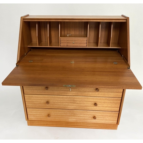 352 - NATHAN TEAK BUREAU, 1970s teak, with fall front fitted interior, writing surface and four long drawe... 