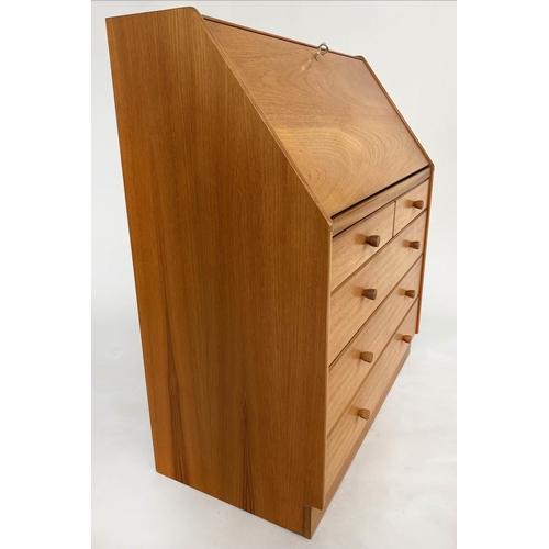 352 - NATHAN TEAK BUREAU, 1970s teak, with fall front fitted interior, writing surface and four long drawe... 