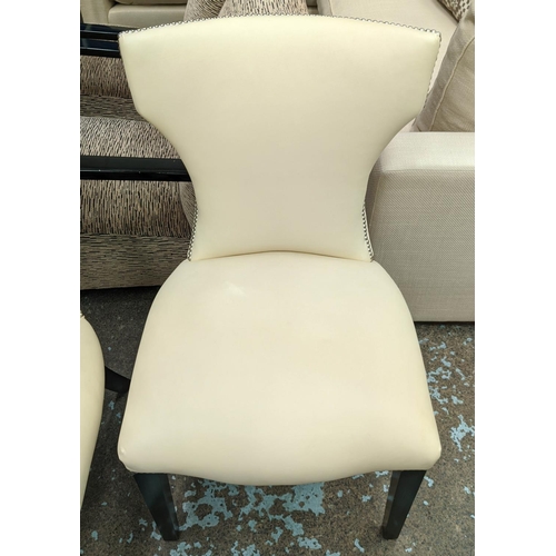 345 - DINING CHAIRS, a set of six, cream with studded detail, 94cm H. (6)