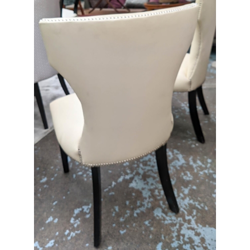 345 - DINING CHAIRS, a set of six, cream with studded detail, 94cm H. (6)