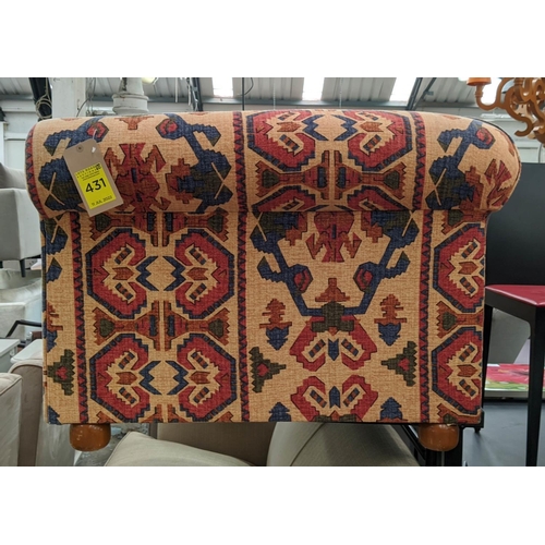 350 - SOFA, kilim style printed fabric upholstery, 70cm H x 153cm x 98cm.