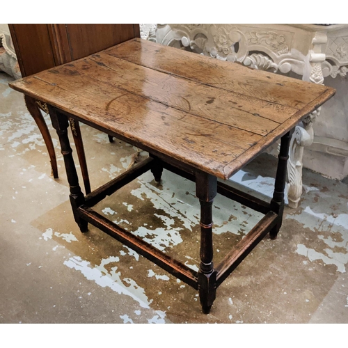 262 - SIDE TABLE, George I oak, circa 1720, on turned supports with cross stretchers, 62cm x 67cm H x 91cm... 