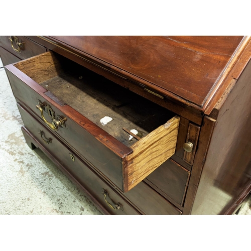 274 - BUREAU BOOKCASE, George III mahogany with two glazed doors enclosing shelves above a fall front, gre... 