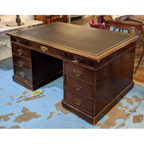 273 - PARTNERS DESK, 19th century mahogany with a rectangular gilt tooled leather top above nine drawers t... 