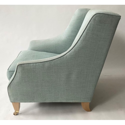 343 - LAURA ASHLEY ARMCHAIR, duck egg blue cotton weave upholstered, with square section supports, 75cm.