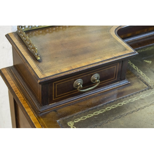 238 - WRITING TABLE, Edwardian mahogany, satinwood banded, line inlaid and brass mounted with green leathe... 