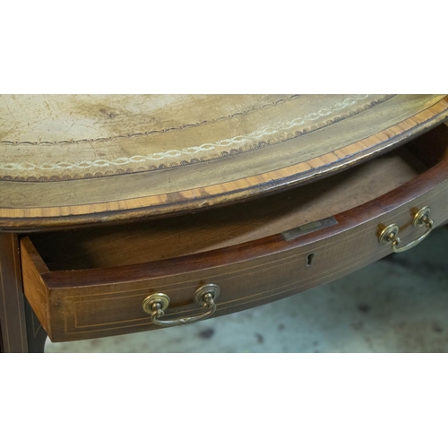 238 - WRITING TABLE, Edwardian mahogany, satinwood banded, line inlaid and brass mounted with green leathe... 