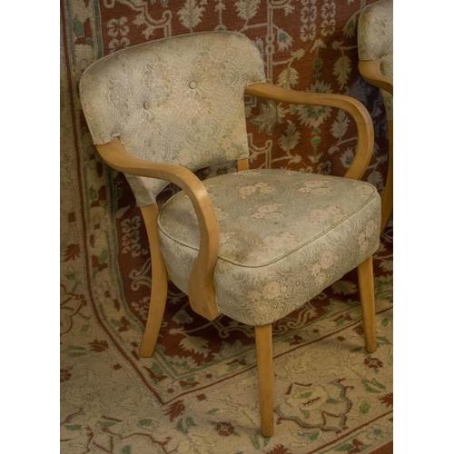 257 - ARMCHAIRS, a pair, mid 20th century light beechwood in floral upholstery, 73cm H x 58cm x 61cm. (2)