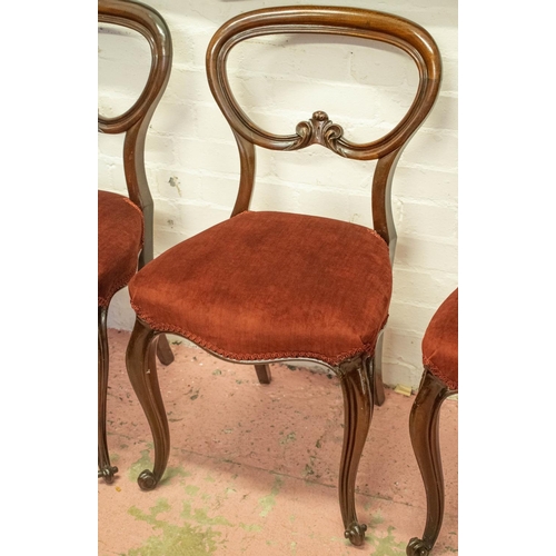 258 - DINING CHAIRS, a set of four, mid Victorian mahogany with red velvet seats, 84cm H x 44cm. (4)