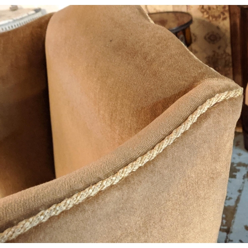 248 - WINGBACK CHAIR, early 20th century in brown velour upholstery, 80cm x 113cm H.