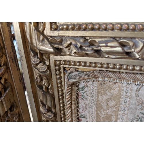 249 - GILT SCREEN, three fold, centre panel, 59cm x 172cm H, side panels each 53cm W, late 19th century Fr... 