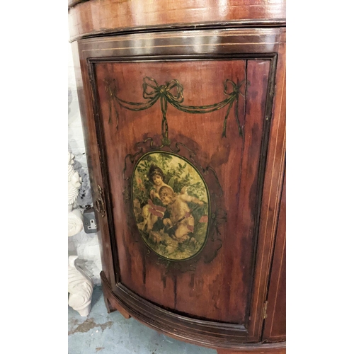 251 - CORNER CABINET, George III painted mahogany, floor standing, bow fronted with a glazed upper section... 