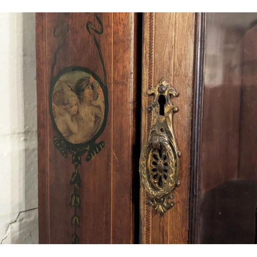 251 - CORNER CABINET, George III painted mahogany, floor standing, bow fronted with a glazed upper section... 