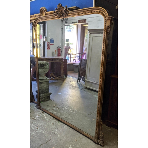 237 - OVERMANTEL MIRROR, Victorian giltwood and gesso, circa 1850, with decorative surmount, 171cm W x 196... 