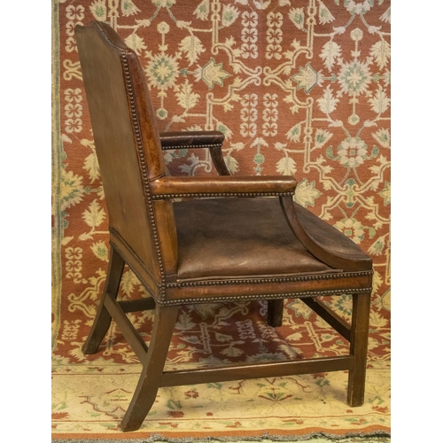 255 - GAINSBOROUGH ARMCHAIR, Georgian style mahogany in brown leather with coarse leather seat, 107cm H x ... 