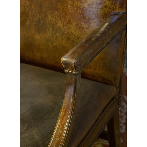 255 - GAINSBOROUGH ARMCHAIR, Georgian style mahogany in brown leather with coarse leather seat, 107cm H x ... 