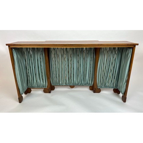 163 - BREAKFRONT CONSOLE TABLE, Regency design mahogany and boxwood inlaid with lattice detail, 73cm H x 1... 