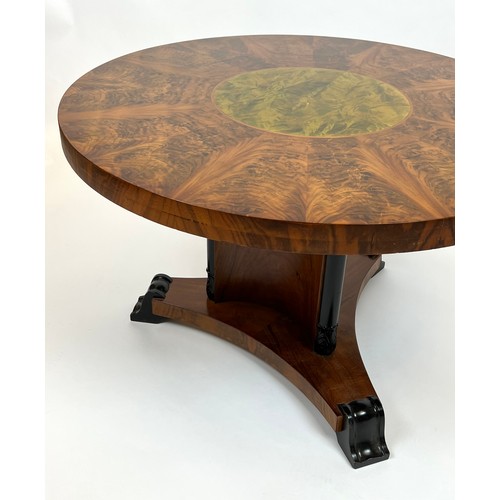 164 - CENTRE TABLE, Swedish Biedermeier, flame mahogany and faux malachite top, trefoil support with eboni... 