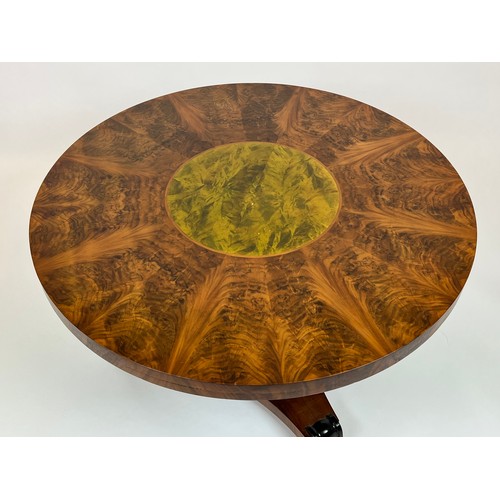 164 - CENTRE TABLE, Swedish Biedermeier, flame mahogany and faux malachite top, trefoil support with eboni... 