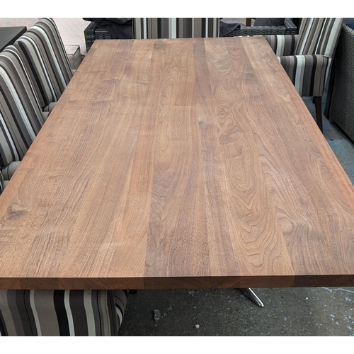 412 - RICK BAKER BESPOKE DINING TABLE, the solid walnut top on a metal base, 250cm L x 119cm x 79cm H.