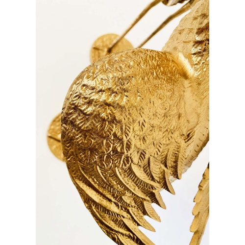 428 - SCULPTURAL CRANES, a pair, gilt metal, 26cm x 26cm x 85cm. (2)