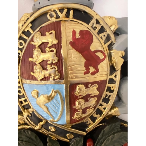 429 - ARMORIAL WALL PLAQUE, 75cm H x 70cm W x 6cm D, polychrome finish.