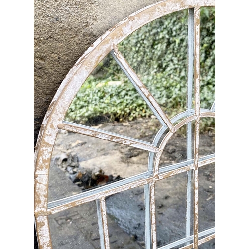 432 - ARCHITECTURAL GARDEN MIRRORS, a set of four, arched metal frames, 60cm x 36cm. (4)