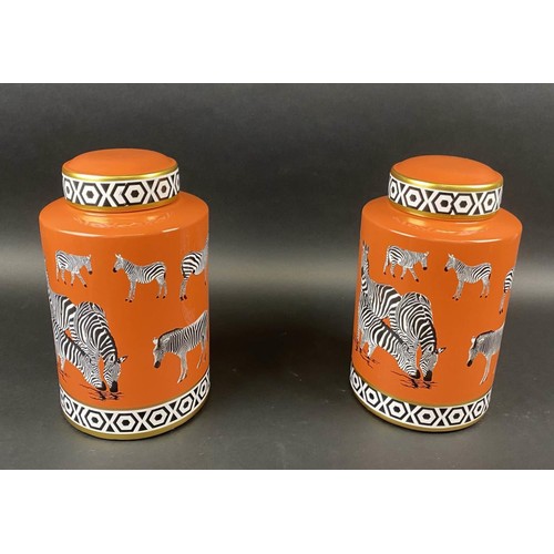 433 - GINGER JARS, a pair, glazed ceramic, zebra print, 30cm H x 17cm diam. (2)