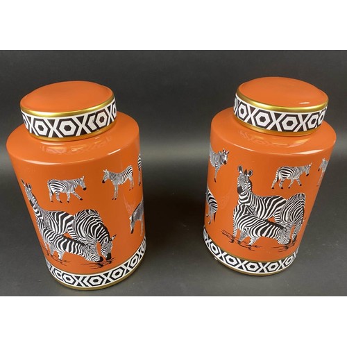 433 - GINGER JARS, a pair, glazed ceramic, zebra print, 30cm H x 17cm diam. (2)