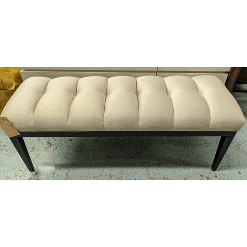 437 - HALL SEAT, contemporary silver fabric upholstered, 130cm x 46cm x 50cm.